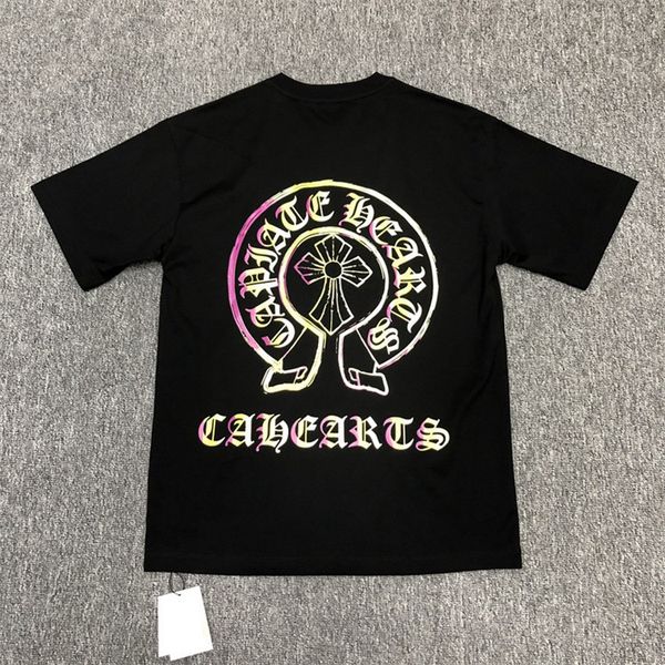 

chrome chao brand hearts croxin horseshoe cross sanskrit gradient print men's and women's short sleeve t-shirt, White