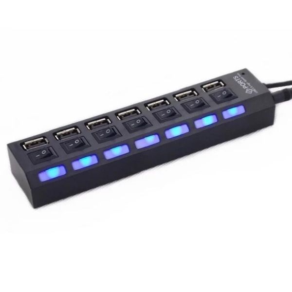 

smart power plugs 7 ports usb 2.0 adapter high speed multi-interface hub on/off independent switch indicator light seven-bit splitter