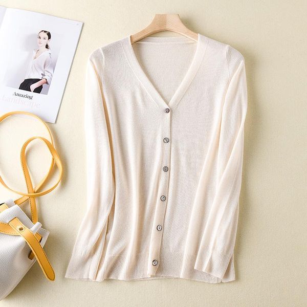 

women's knits & tees spring thin cardigan loose v-neck long-sleeved jacket, White