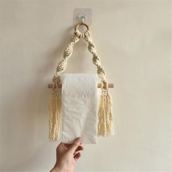 

toilet paper holders retro style cotton rope holder handmade wall-mounted towel mount dispenser bathroom rack decoration