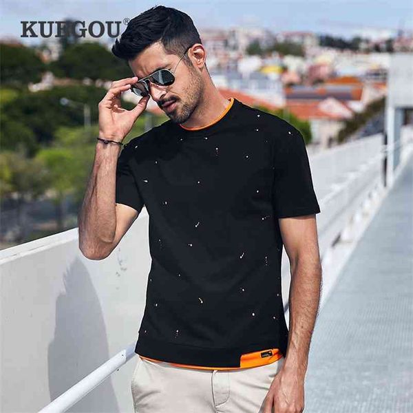 

kuegoumen's short sleeve t shirt summer graffiti printed cotton fashion leisure men's clothing tshirt bt-10202 210322, White;black
