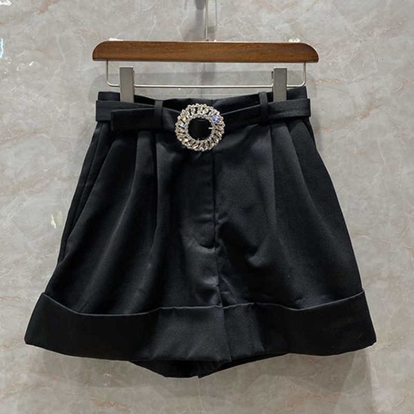 

women's shorts shorts miu wool silk blend women fashion office ladies pleated crimping wide leg autumn luxury brand runway yrme, White;black
