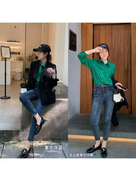 

autumn and winter pants women's woolen edge tight skinny, Blue