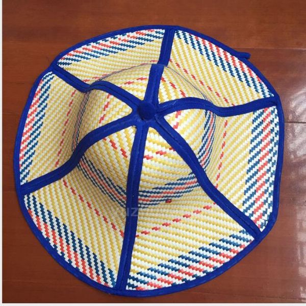 

stingy brim hats women's summer sunshade plastic folding straw hat sunscreen uv beach hexagonal cap, Blue;gray
