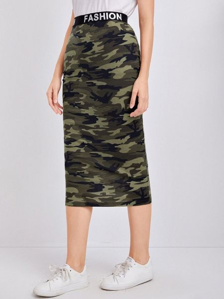 

letter tape waist camo skirt 34st#, Black