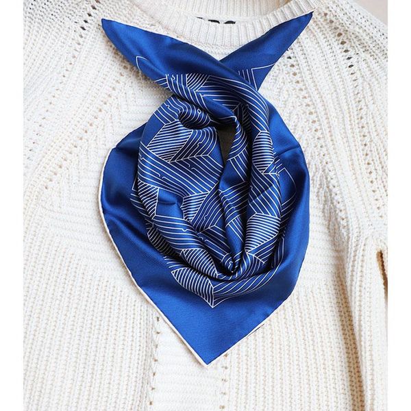 

scarves geometric print 100% silk bandana neckerchief women small square fashion wraps 21", Blue;gray