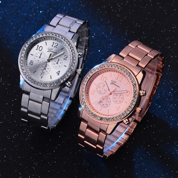 

wristwatches casual sport watches 2021 women quartz stainless steel band diamonds rhinestone watch ladies drop, Slivery;brown