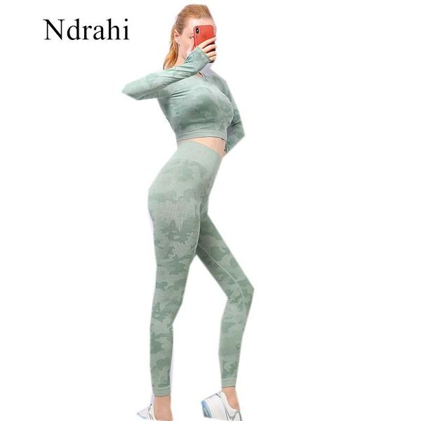 

sell camouflage workout sets women high waist legging crop seamless yoga outfit active clothes 2 piece set green