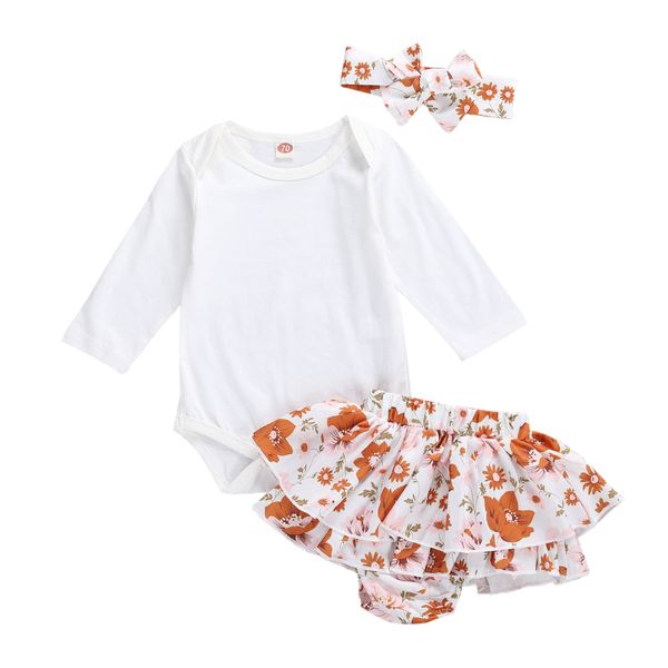 0-18 Monate geborenes Kleinkind Baby Mädchen Blumenkleidung Set Soft Strampler Rüschen Blumen Shorts Outfits Herbst Kleidung 210515