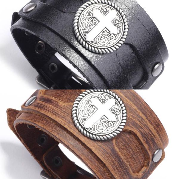 

bangle punk cross wide leather wrist party trendy statement men's bracelet, Black