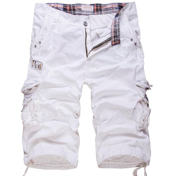 

men's shorts loose large size cargo cotton tactical casual solid color patchwork military white knee length, White;black