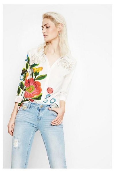 

women's blouses & shirts spanish hollow printed white blouse