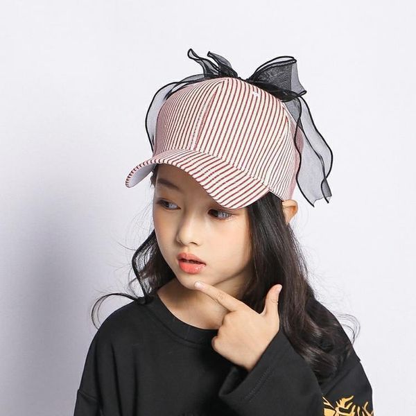 

organza three-dimensional bow stripe duck tongue baseball cap children's leisure lovely spring and summer sun visor hat, Yellow