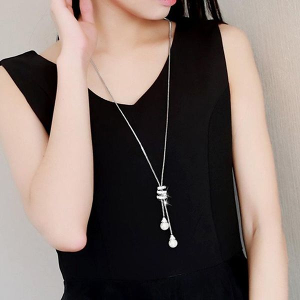 

pendant necklaces vintage geometric crystal necklace elegant flower tassel sweater chain ol long jewelry female accessories, Silver