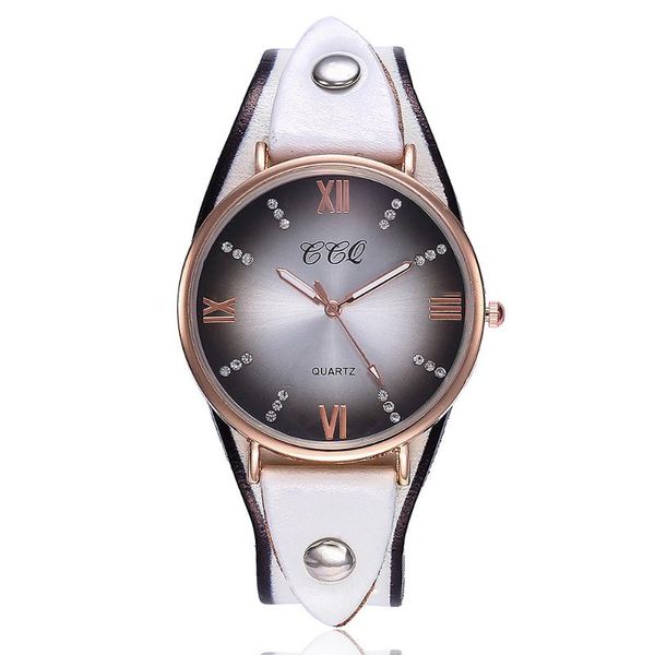 

wristwatches european and american men's women's vintage real leather casual watches, simple diamond-set roman numeral quartz wa, Slivery;brown