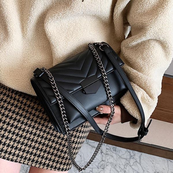

evening bags crossbody bag for women 2021 fashionable lady handbags brand designer chain cover pu leather black shoulder day flap