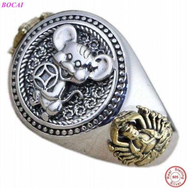 

cluster rings s925 sterling silver mouse original life guardian god thousand hands avalokitesvara ring men's thai, Golden;silver