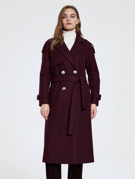 

miegofce lapel collar double button placket belted overcoat r0rl#, Black