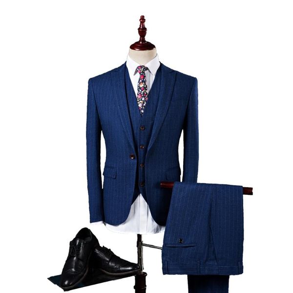 

(jackets+vest+pants) 2021 men's cotton stripe fashion business suit/male slim fit high-grade leisure blazers/groom dress s-6xl suits &, White;black