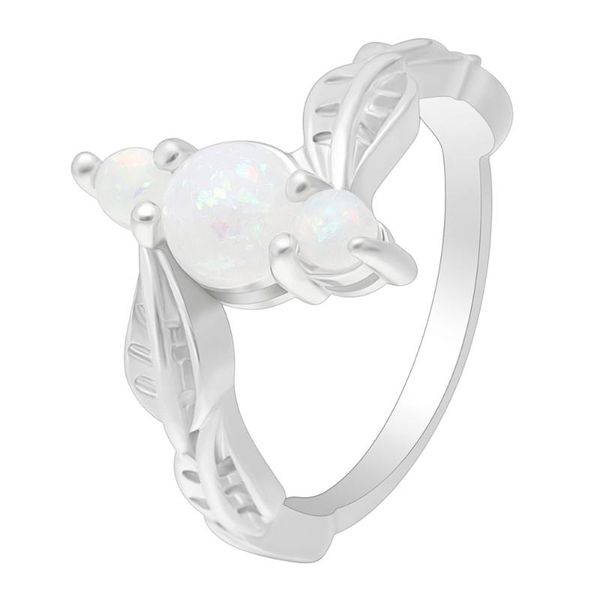

wedding rings romantic round white opal silver color leaf promise engagement for women valentine's day gifts size 6-10, Slivery;golden