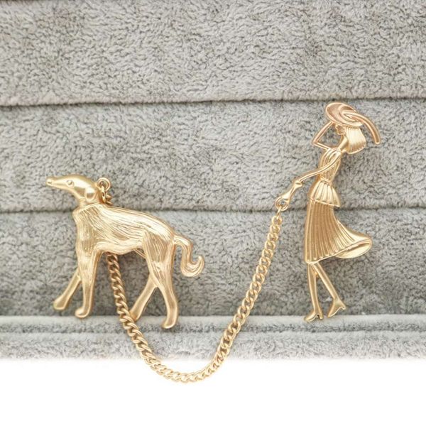 

yaguang gold beauty and dog double brooch antique headdress pin, Gray