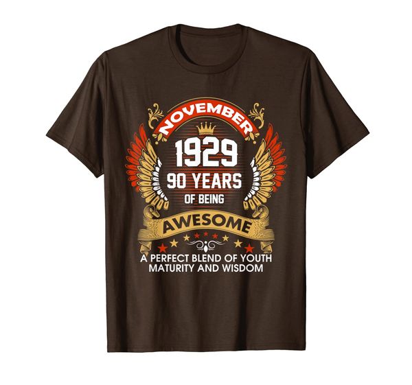 

made in november 1929 90 years of being awesome t-shirt t-shirt, White;black