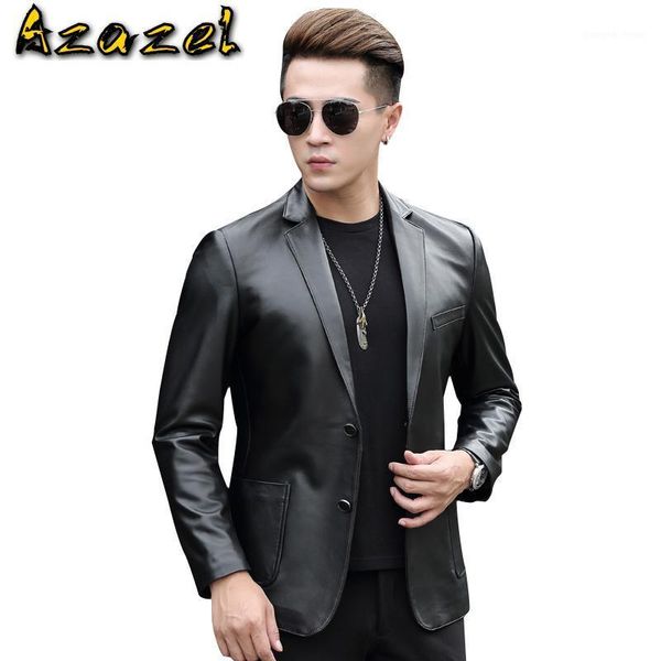 

men's leather & faux azazel genuine jacket short sheepskin coat for men spring autumn blazer jackets blouson cuir homme 1330 kj1380, Black