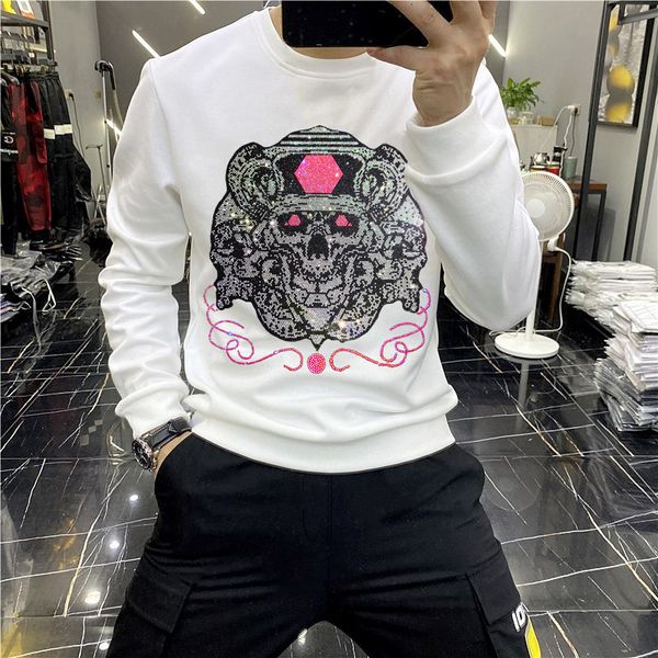 

men's hoodies & sweatshirts expensive male hoodie heavy winter personality unique hip hop skull strass fall oversized pullover thin fit, Black