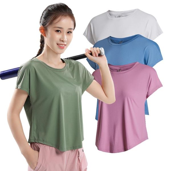 

yoga outfit breathable women t shirt short sleeve crop shirts leisure fitness running t-shirts workout gym sport clothing