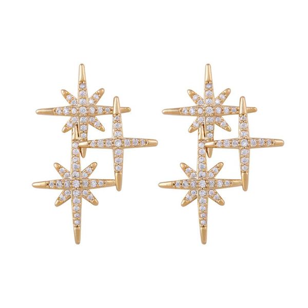 

lady girl zircon star earrings fashion trend street style pentagram gold stud, Golden;silver