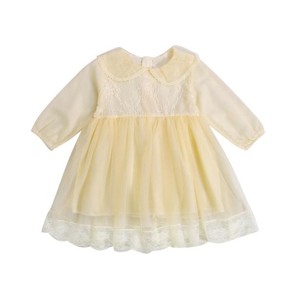 

girl's dresses 2021 1-5y toddler girls princess dress beige solid color flower lace ruffled collar long flared sleeves tutu for party, Red;yellow