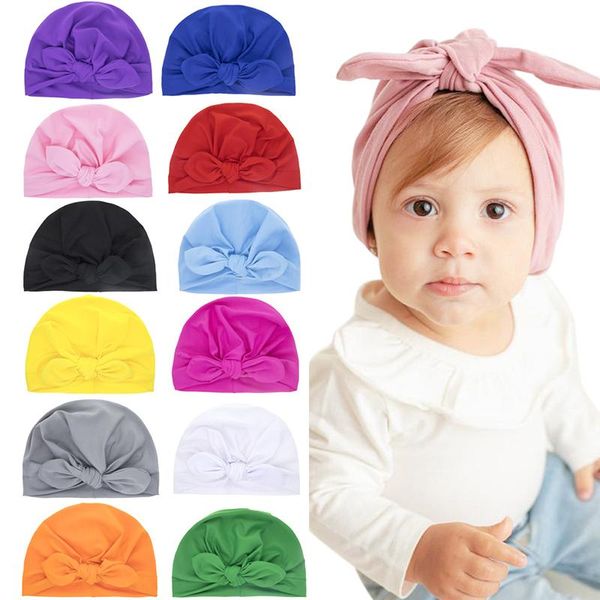 

europe fashion infant baby hat bunny ear turban knot headwrap hats kids india rabbit ears cap 12 colors, Blue;gray