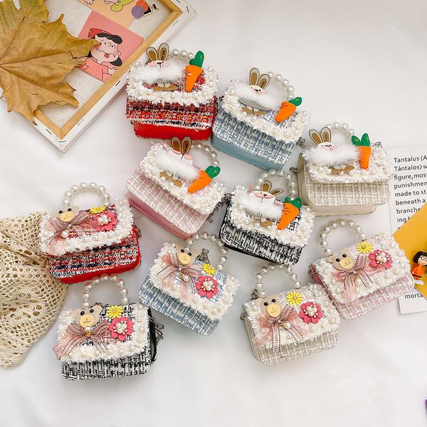 

new bag small messenger pearl one-shoulder korean cute linen cotton children's and female 2021 accessories handbag gjund