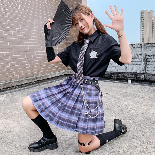 

summer women skirts 2021 high waist korean style pleated for student girls cute sweet ladies plaid mini skirt xs-2xl, Black