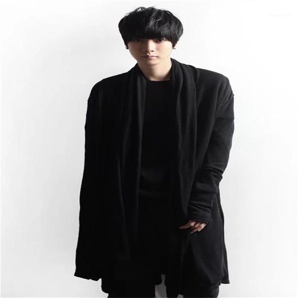 

men's trench coats windbreaker cardigan coat spring and autumn irregular personality design leisure catwalk long large size, Tan;black
