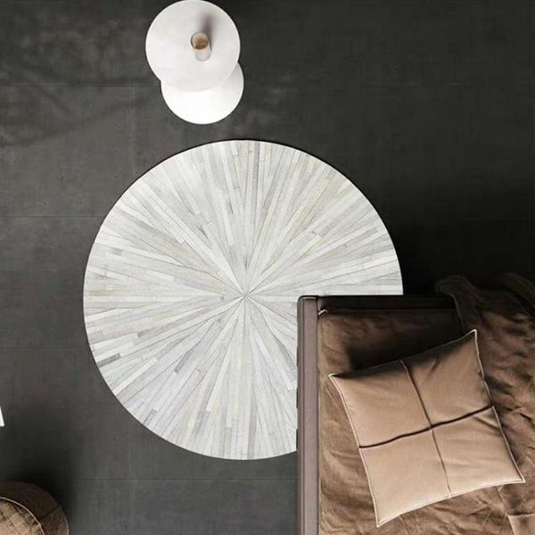 

carpets wonderfur round shaped genuine cowhide skin fur patchwork rug