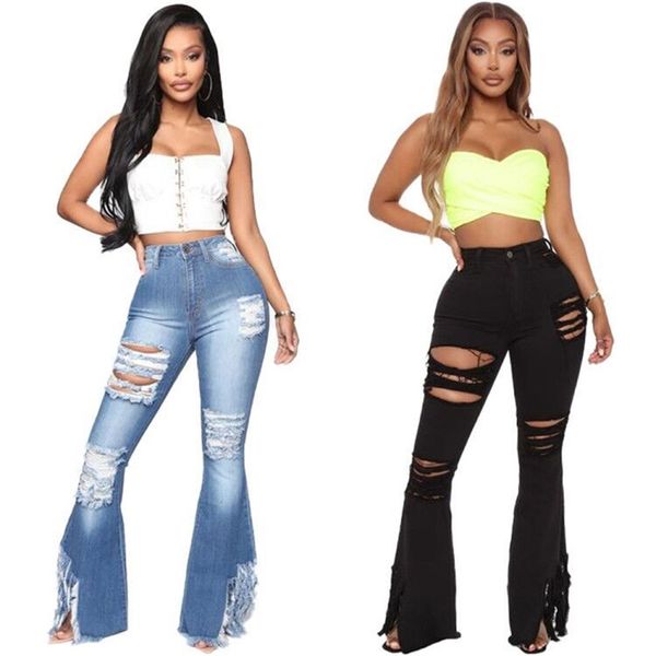 

70% off outlet online arrival high waist flare jeans for women fashion ripped denim mopping pants street casual trousers s-2xl drop shipping, Blue
