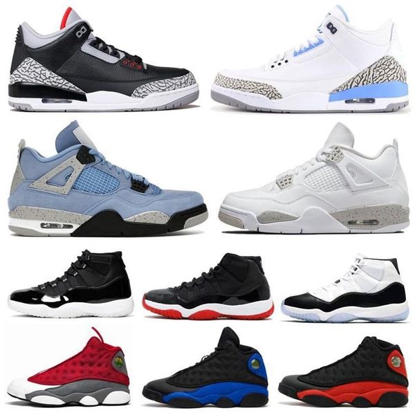 Mit Box Designer Jumpman 4s Männer Basketballschuhe 4 Universität Blau gezüchtete Sneaker 11s 11 Concord Space Jam Sport 13s 13 Chicago Black Cat Women Schuh Trainer Größe 3647 H