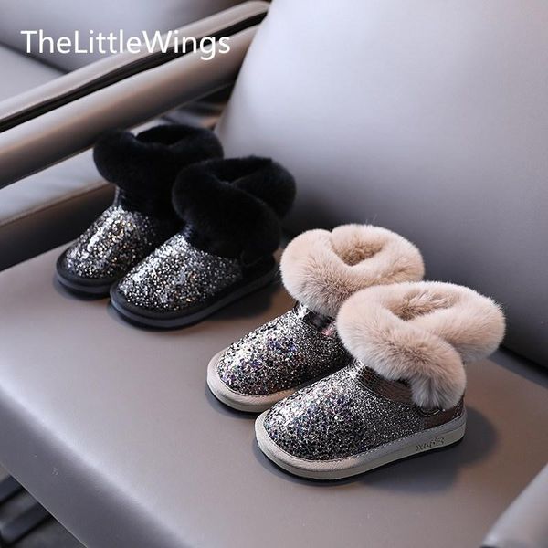 

boots children' sequins snow winter 2021 princess girls ' hair plush thermal cotton shoes 1-3-15 years old anti slip, Black;grey