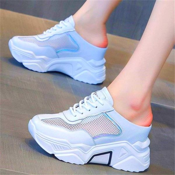 

summer slippers women's mules leather sandals platform wedge fashion sneaker high heel comfort beach shoes lace up oxfords, Black