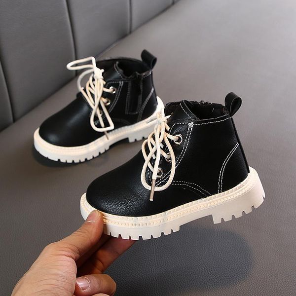 

boots children 2021 autumn korean girls pu leather short fashion boys single kid baby boy shoes, Black;grey
