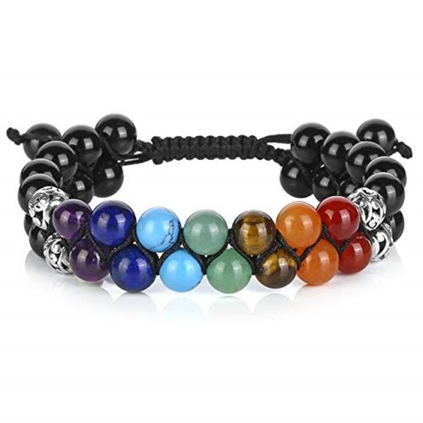 

charm bracelets bead chakra bracelet for women 7 chakras healing crystals men yoga stone beads relax anxiety bangle, Golden;silver