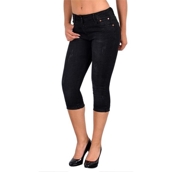 

women's pants & capris summer women fashion high waist skinny jeans knee length denim capri, Black;white