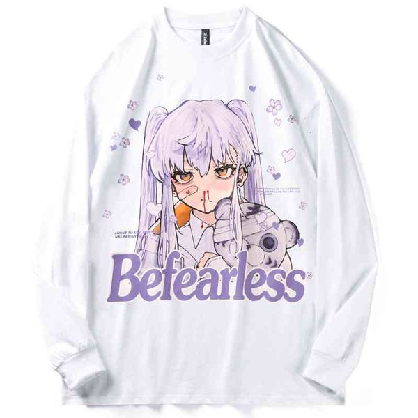 

men's hoodies & sweatshirts harajuku oversized t shirt anime cartoon girl print japanese streetwear fashion hip hop casual cotton long, Black