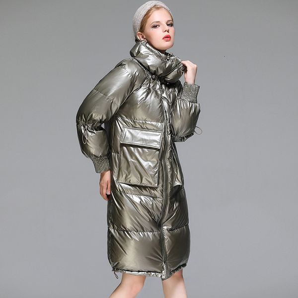 

down jacket winter coat white duck women's 2021 long knee stand collar korean loose thickened wear, Black