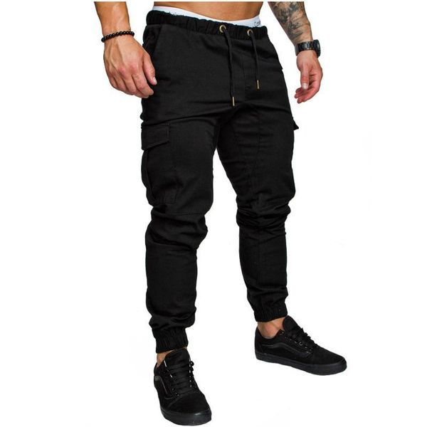 

brand men pants hip hop harem joggers 2021 male trousers mens solid multi-pocket sweatpants size m-3xl men's, Black