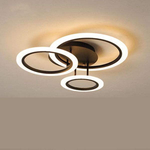 

remote controller 2/3/5/6 circle rings modern led chandelier for living room bedroom study white/black color ceiling lights
