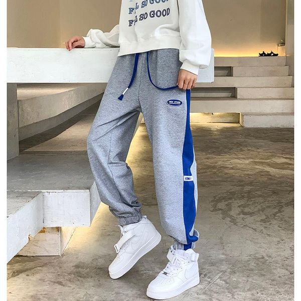 

men's pants 2021 summer style korean stitching sports loose straight leg waist nine-point guard casual genuine, Black