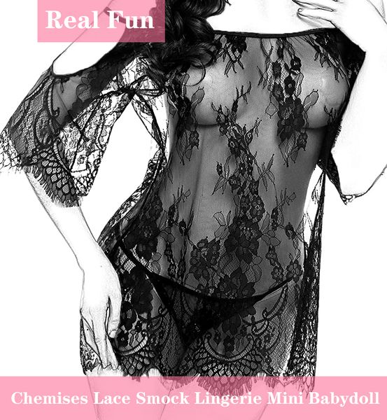 

costumes avidlove women chemises lace smock lingerie mini babydoll, Black