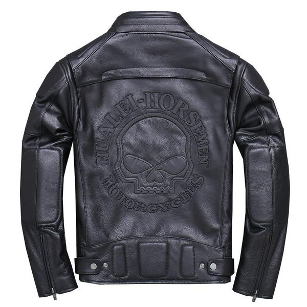 

men's leather & faux factory 2021 men motorcycle cow jacket real cowhide luminous back skull biker jackets russia winter coats, Black